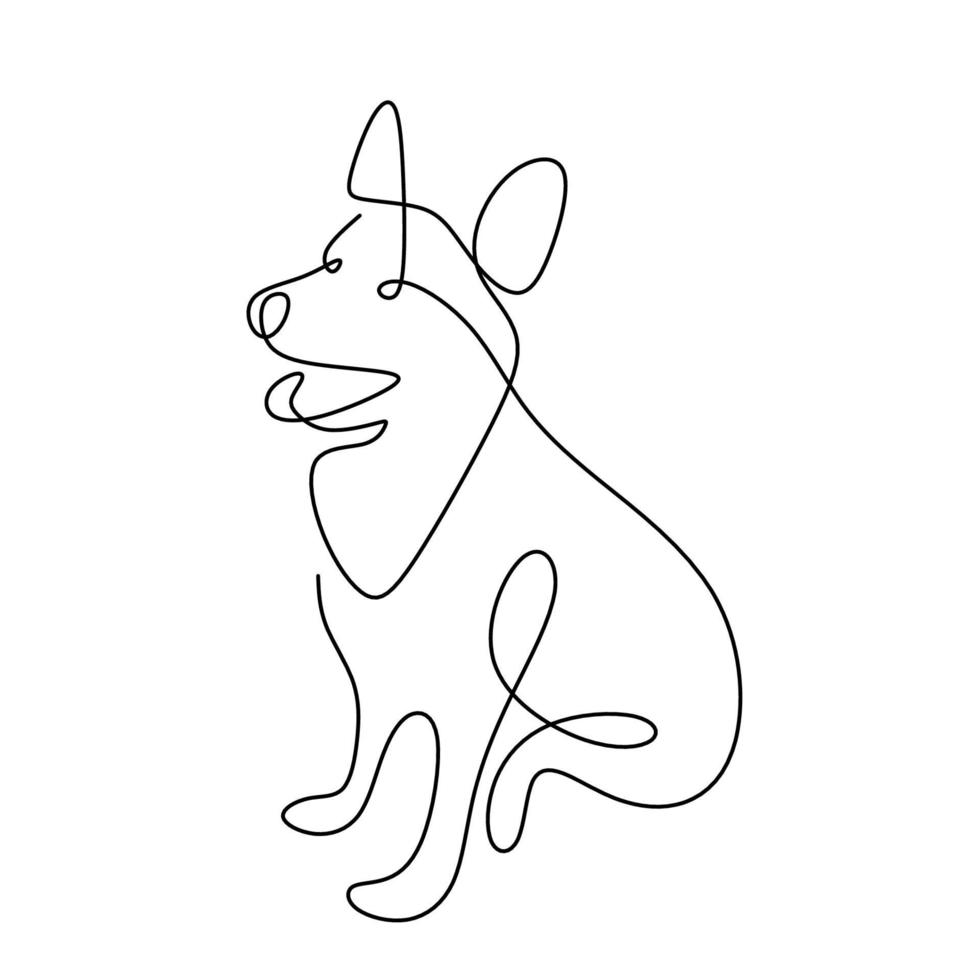 Hound dog hand drawing continuous line on white background. A cute dog is sitting on the ground single one line art minimalism style. Wildlife animals concept. Vector pet design illustration