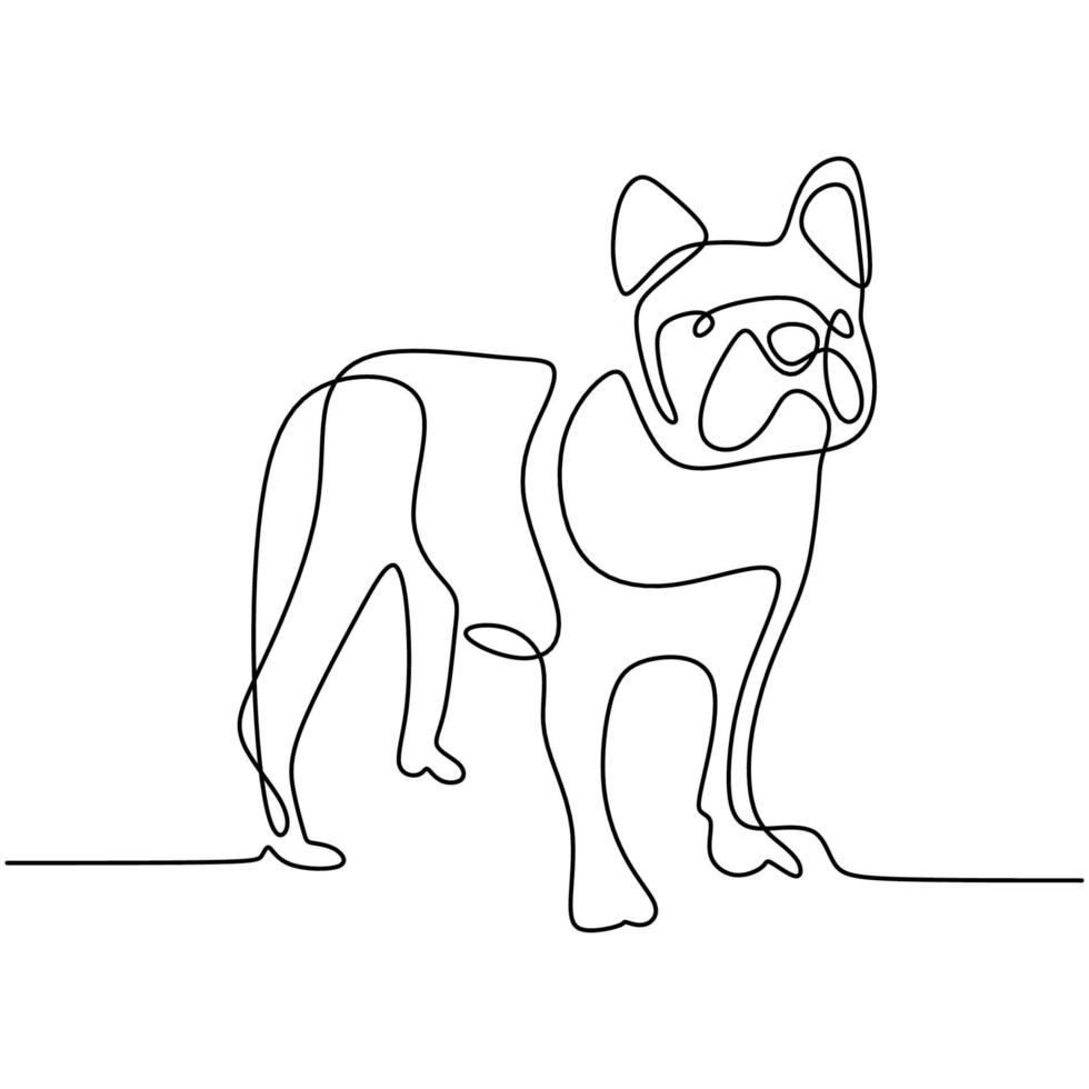 Hound dog one continuous line drawing on white background. Funny doggy is standing pose. The concept of wildlife, pets, veterinary. Hand drawn minimalism style vector illustration. Friendly pet icon