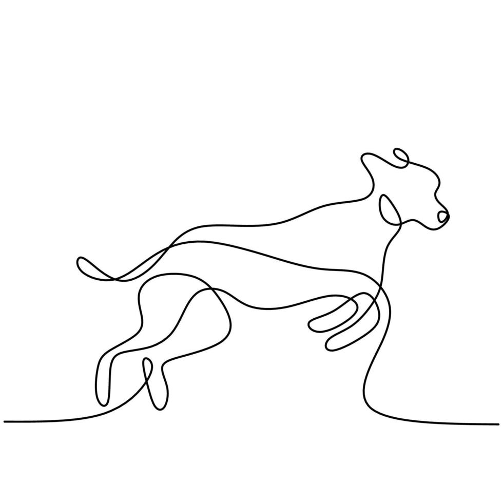 Hound dog one continuous line drawing on white background. Funny doggy is standing pose. The concept of wildlife, pets, veterinary. Hand drawn minimalism style vector illustration. Friendly pet icon