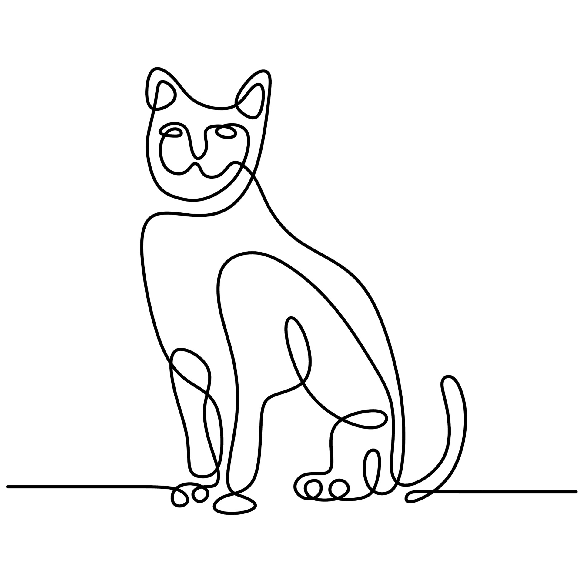 Continuous one line drawing of two cats in minimalism style. Cute