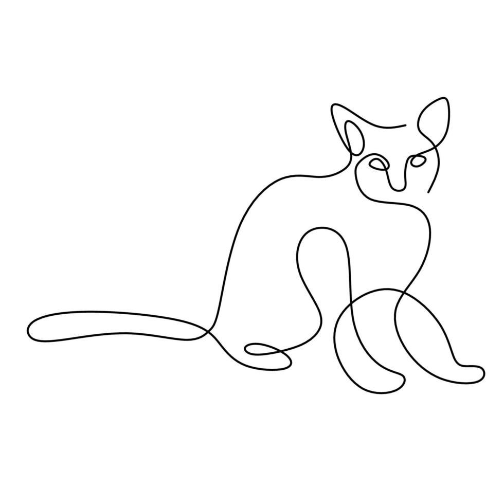 Minimalist cats in abstract hand drawn style. One line drawing of cute cat animals isolated on white background. Love pet concept. Vector illustration. Doodle animals icons minimalistic line art.