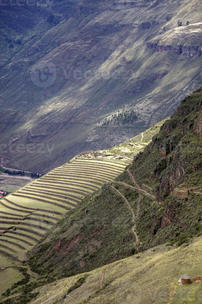 Agricultural terraces in Pisac, Peru photo