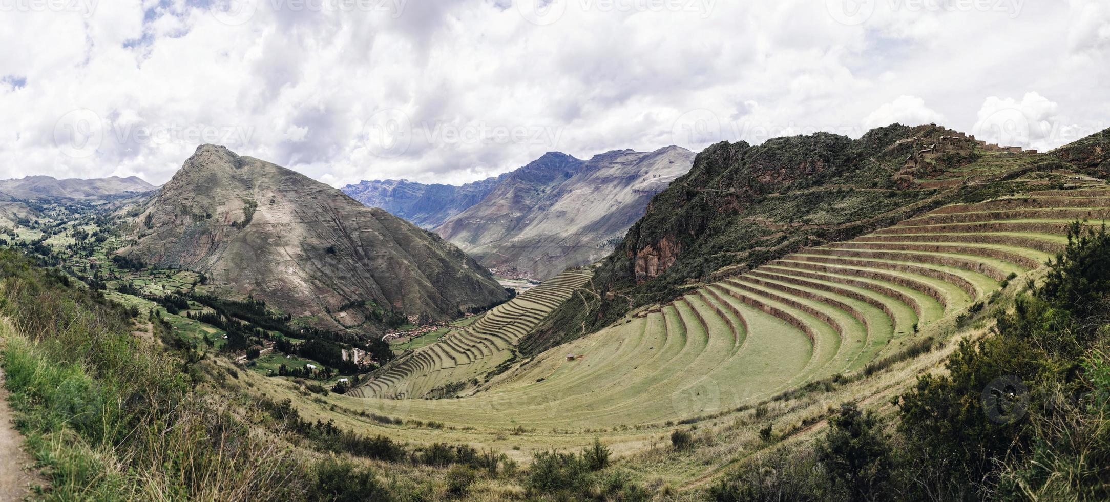 Agricultural terraces in Pisac, Peru photo