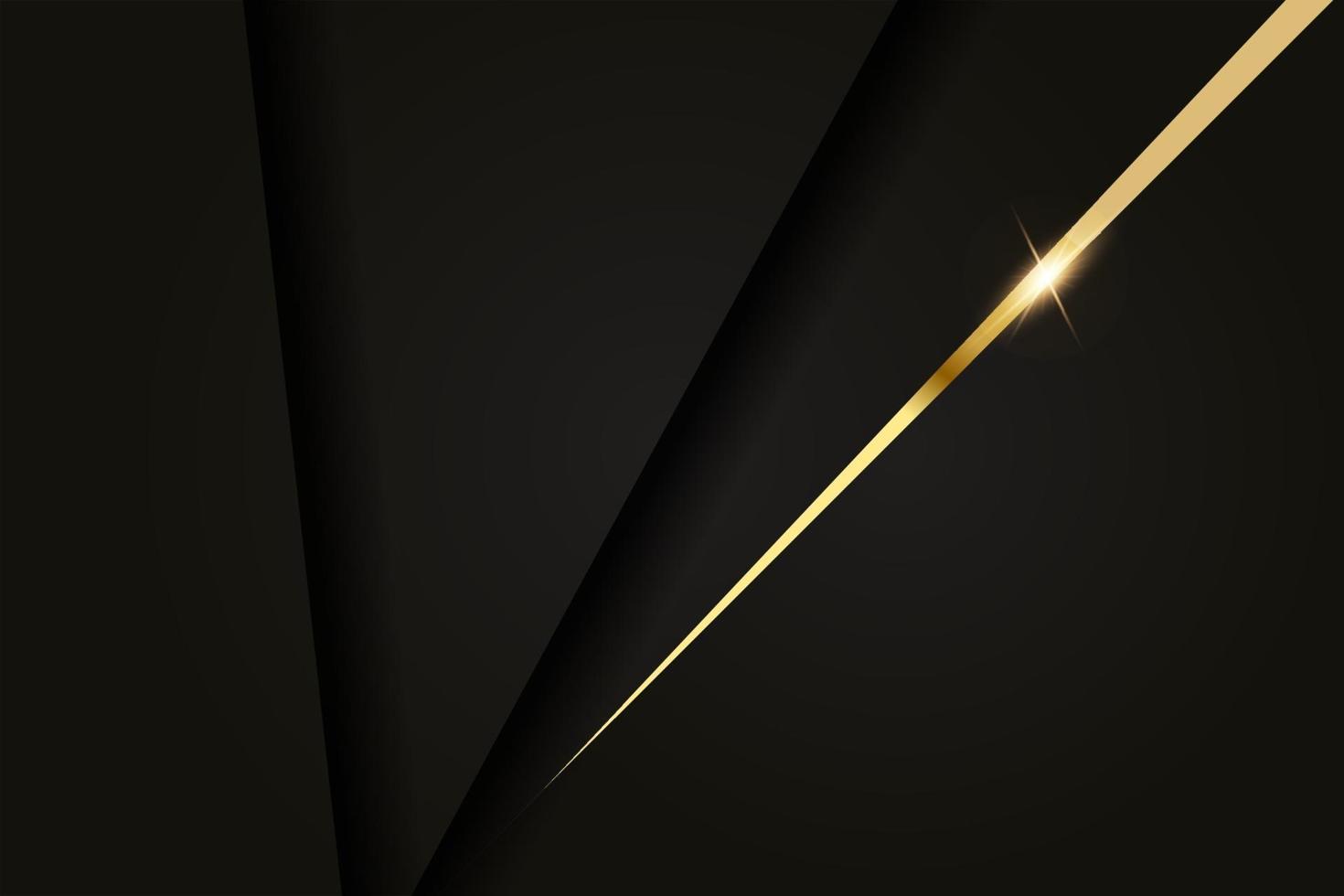 Fondo de lujo negro moderno con línea dorada y luz dorada brillante. vector