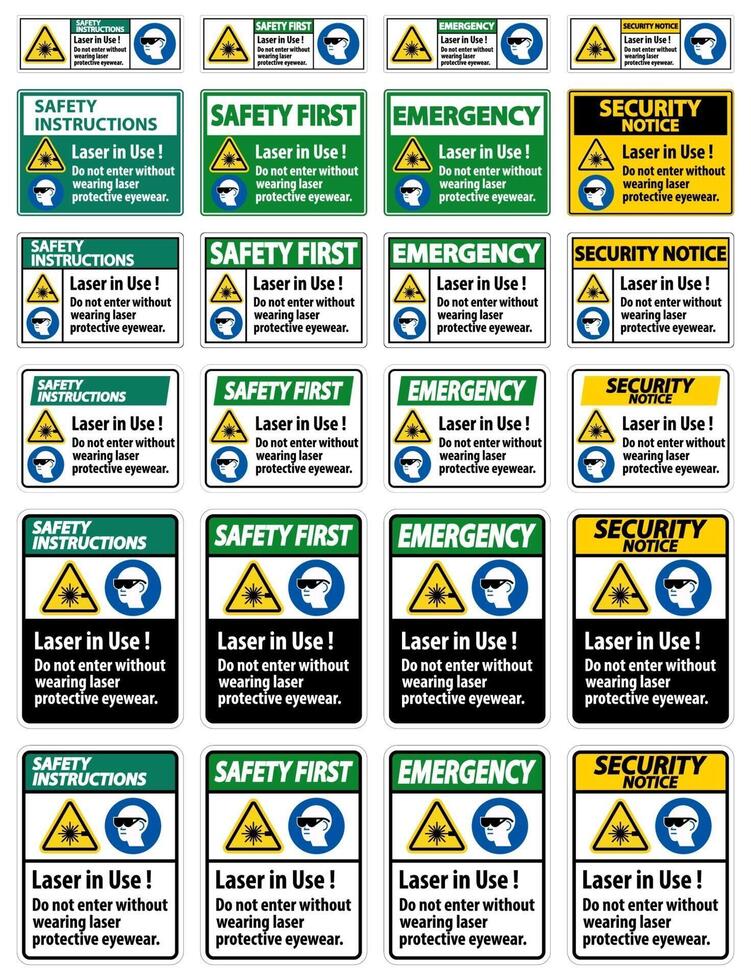 Warning PPE Safety Label,Laser In Use Do Not Enter Without Wearing Laser Protective Eyewear vector