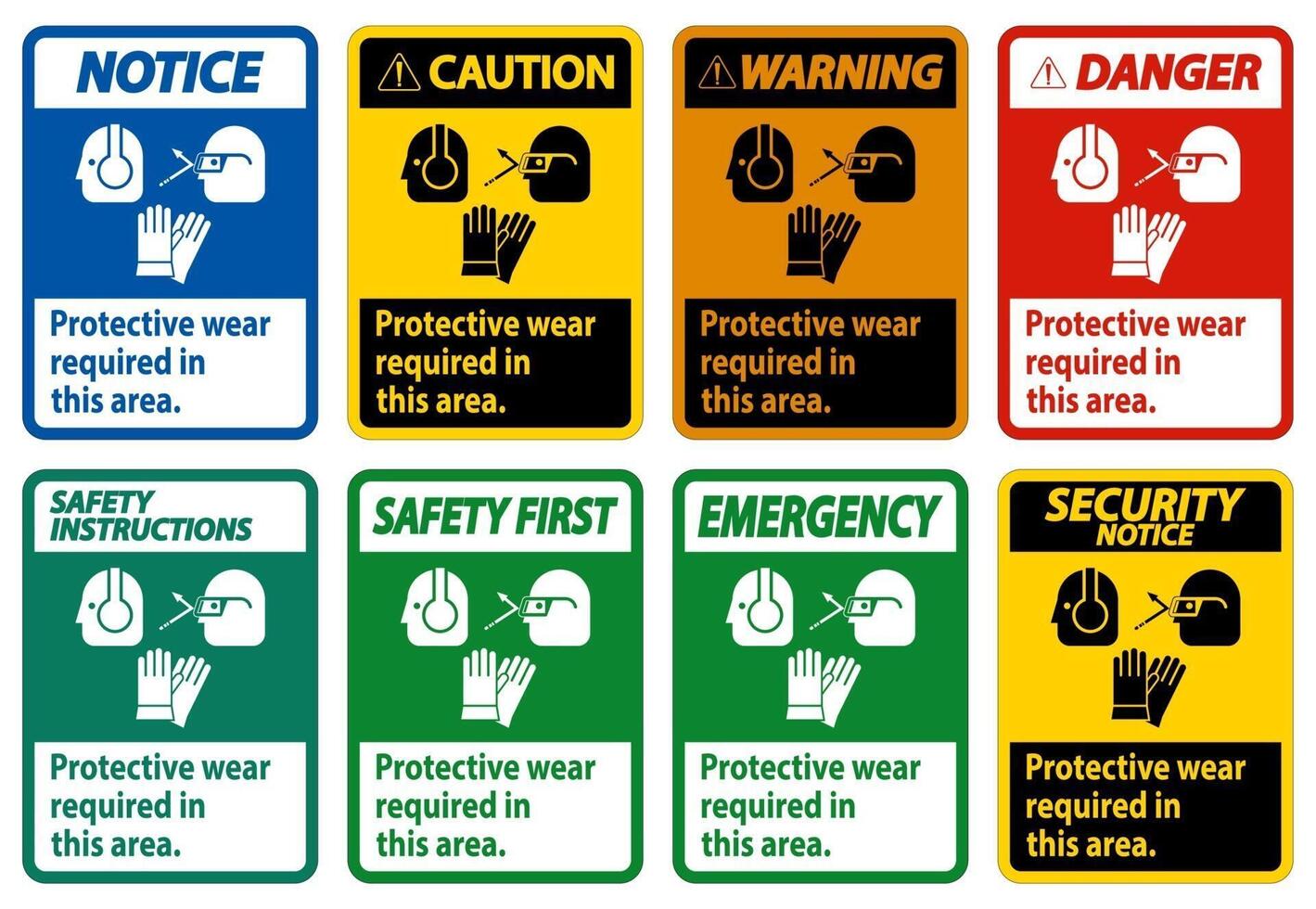 Use equipo de protección en esta área con símbolos de ppe. vector