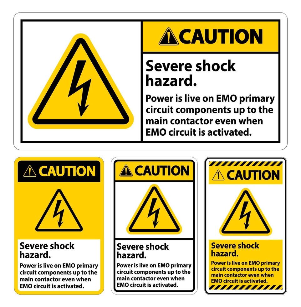 Precaución señal de peligro de choque severo sobre fondo blanco. vector