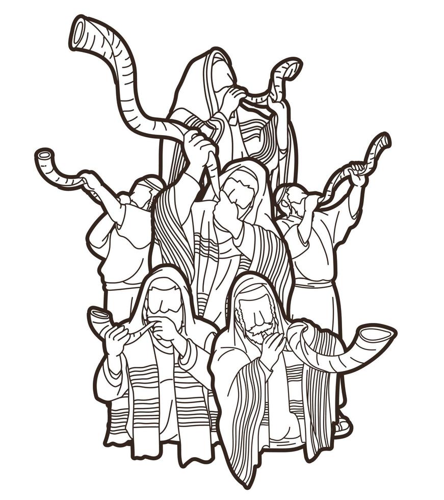 Group of People Blowing Shofar vector
