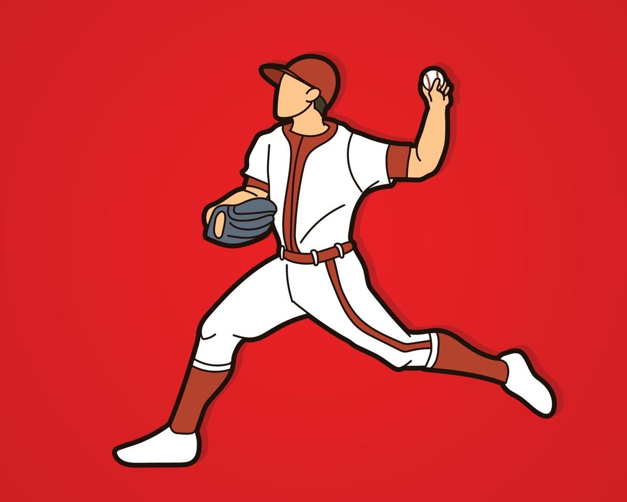pelota de lanzamiento de jugador de béisbol vector
