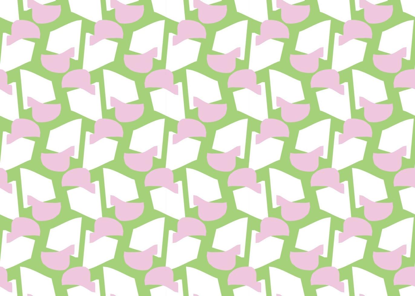 Hand drawn, pink, green, white color shapes seamless pattern vector