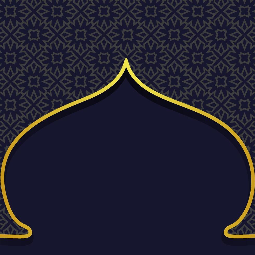 Dark blue Ramadan geometric motif in arabesque door shape background with golden color frame vector