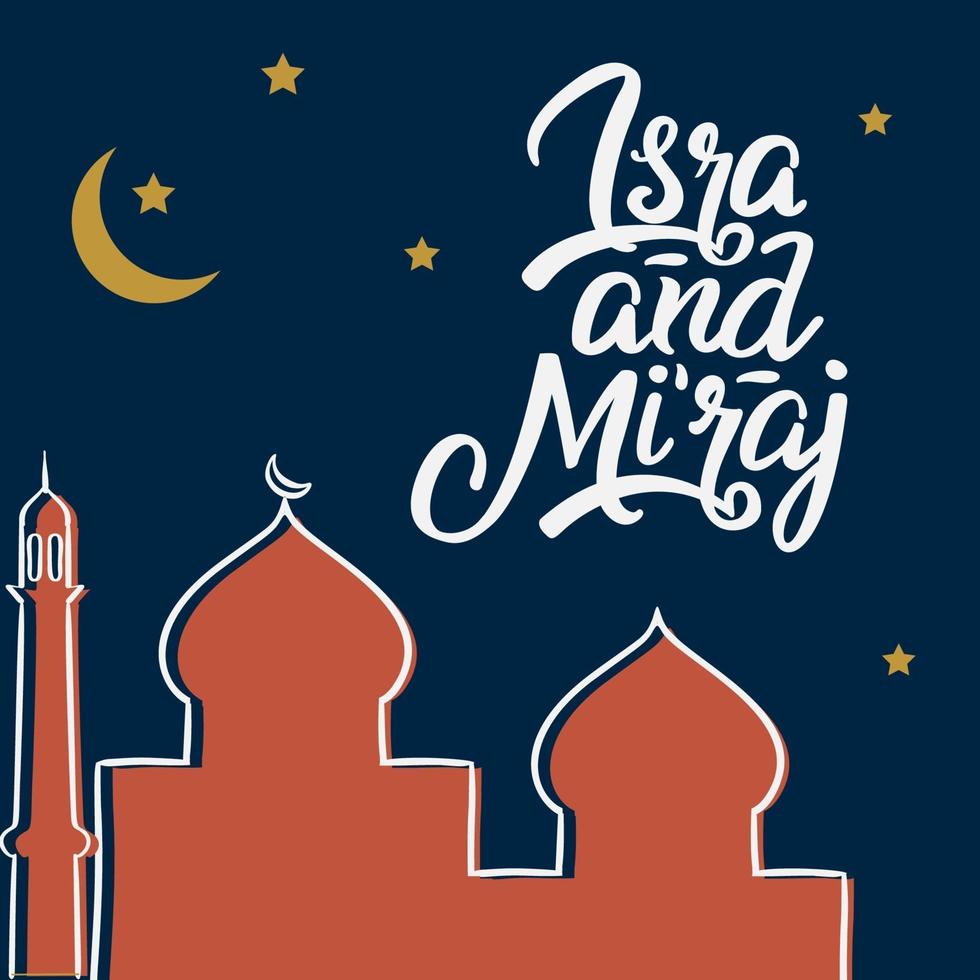 Al-Isra wal Mi'raj with Mosque Vector Illustration