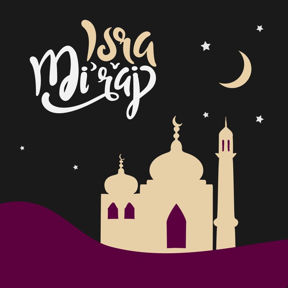 Al-Isra wal Mi'raj with Mosque Vector Illustration In Desert