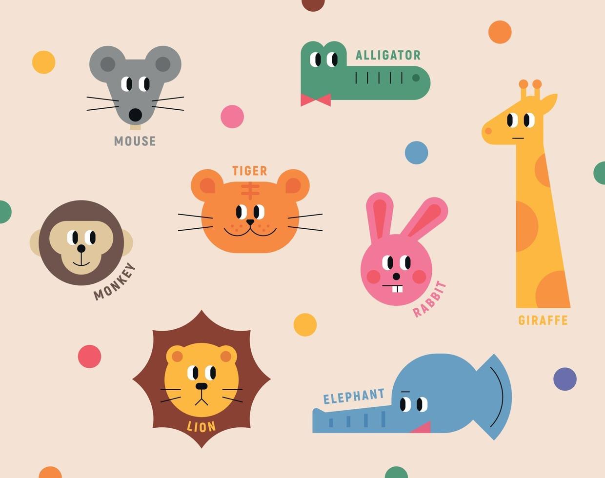 Cute animal face icon set vector