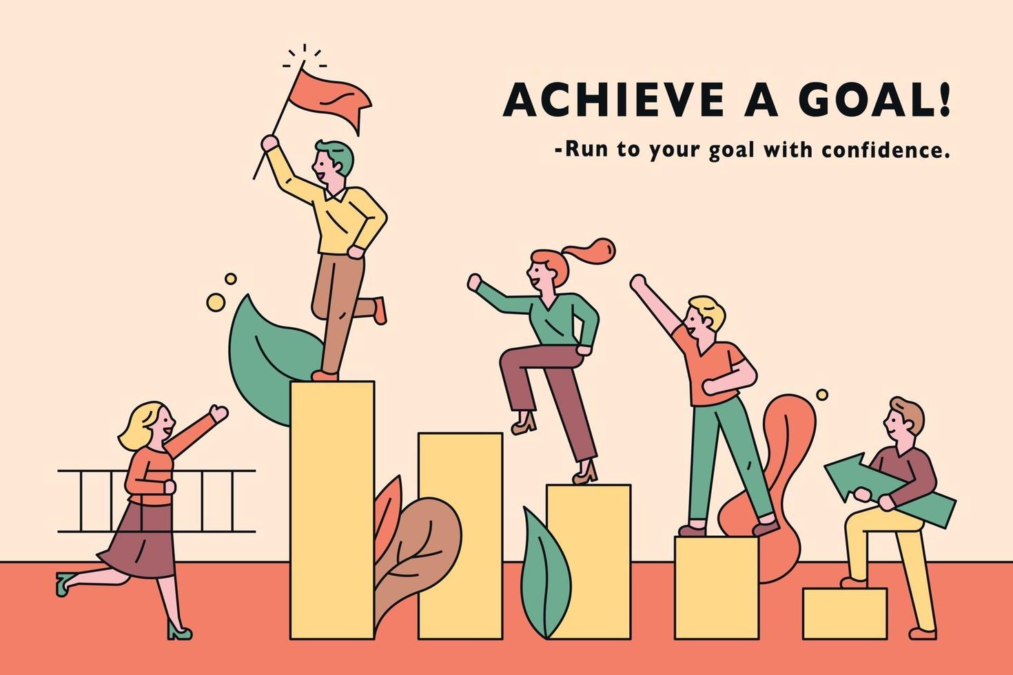 business people on podium achieving a goal vector