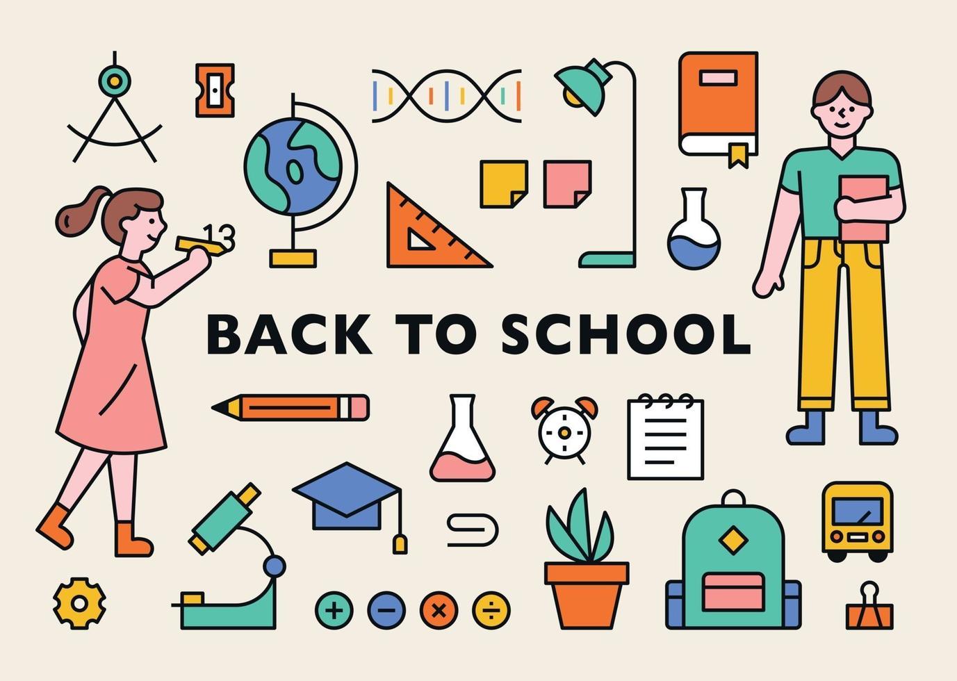 back to school character and stationery. vector