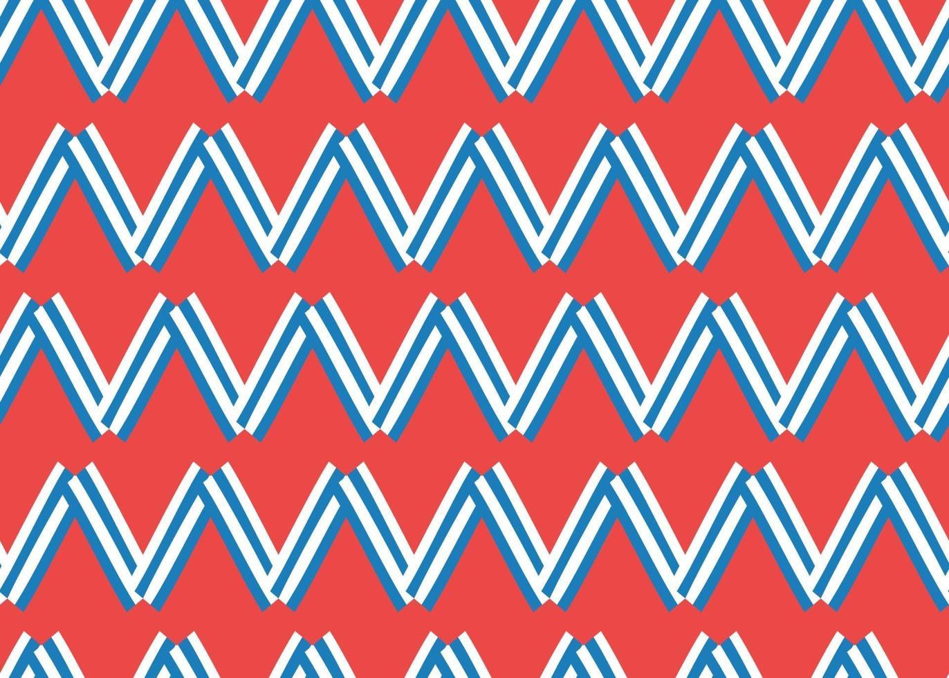 Hand drawn, red, blue, white zigzag pattern vector