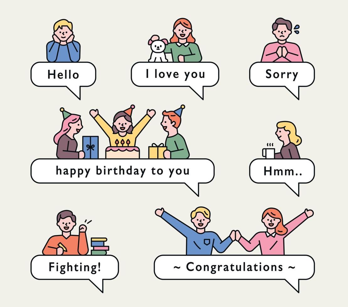 people with speech bubbles icon set vector