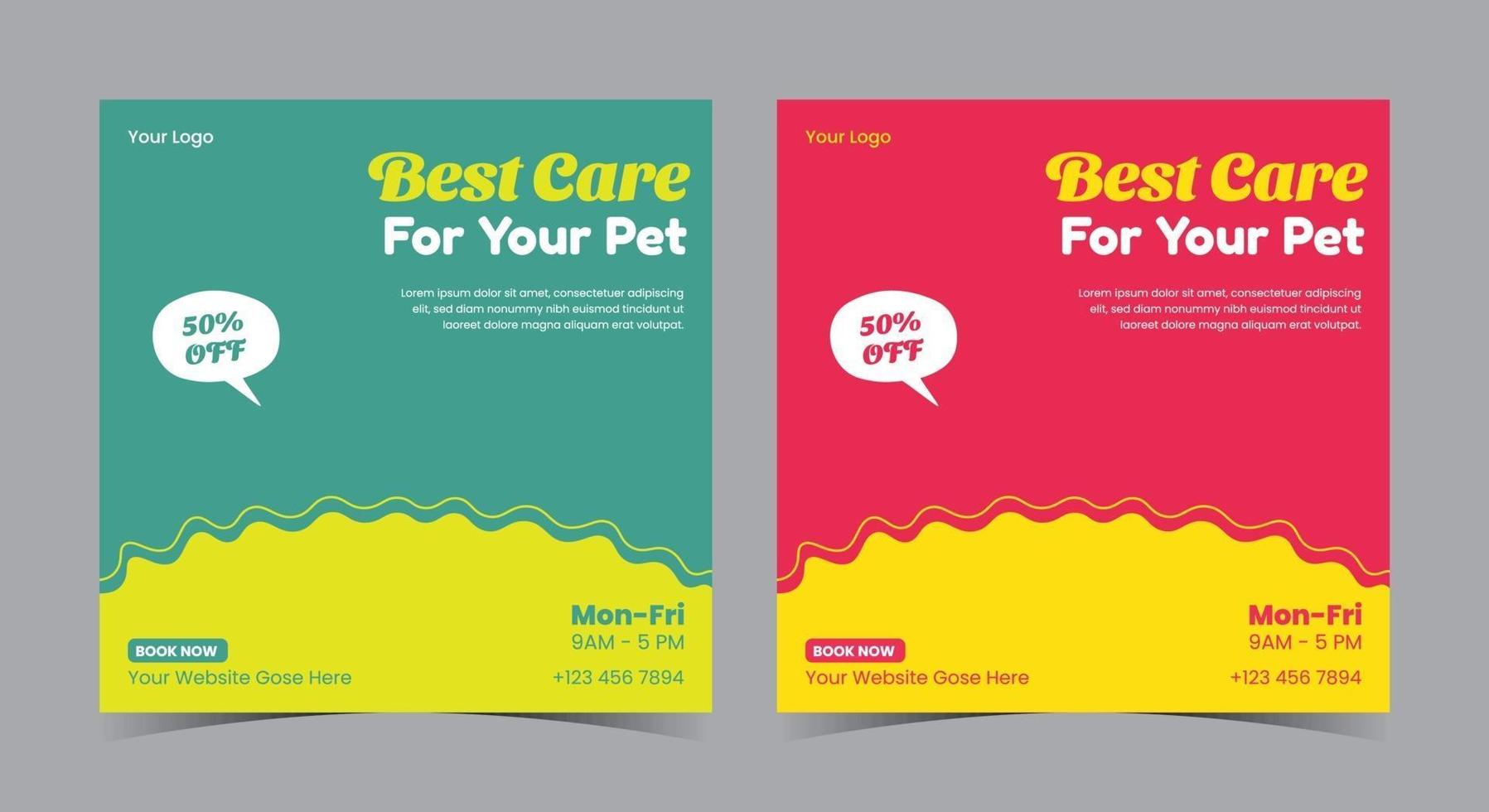 Best pet care service poster, Pet care social media post and flyer vector