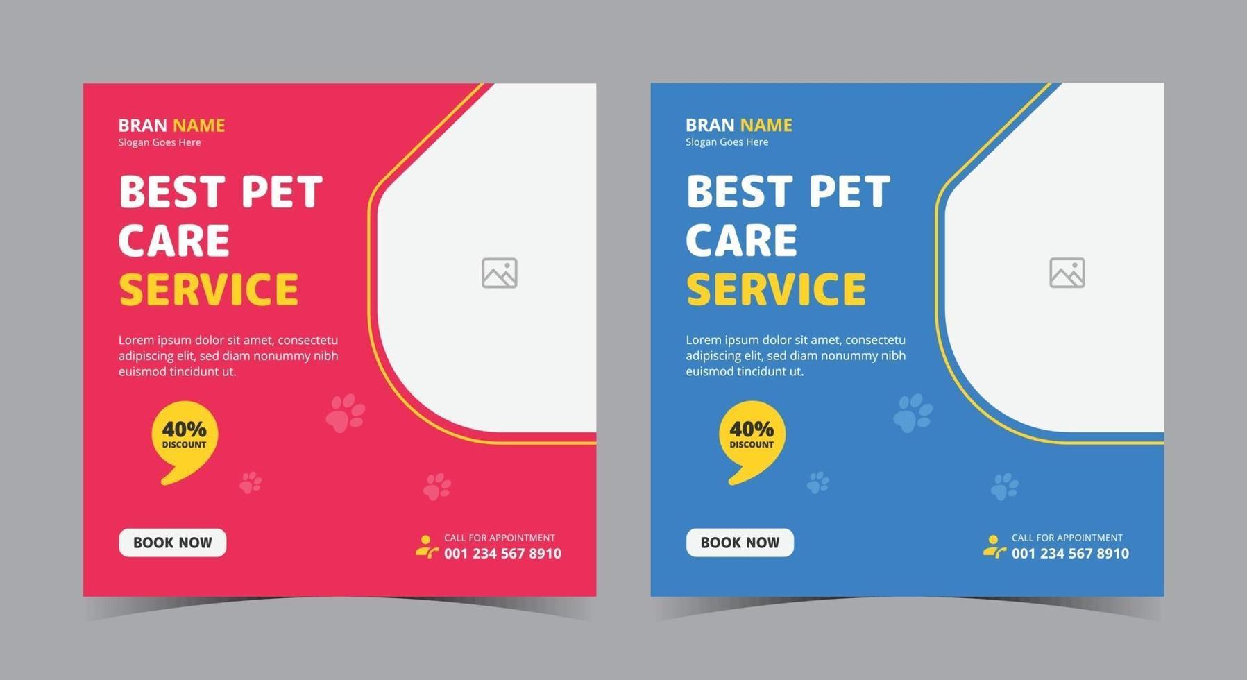 Best pet care service poster, Pet care social media post and flyer vector