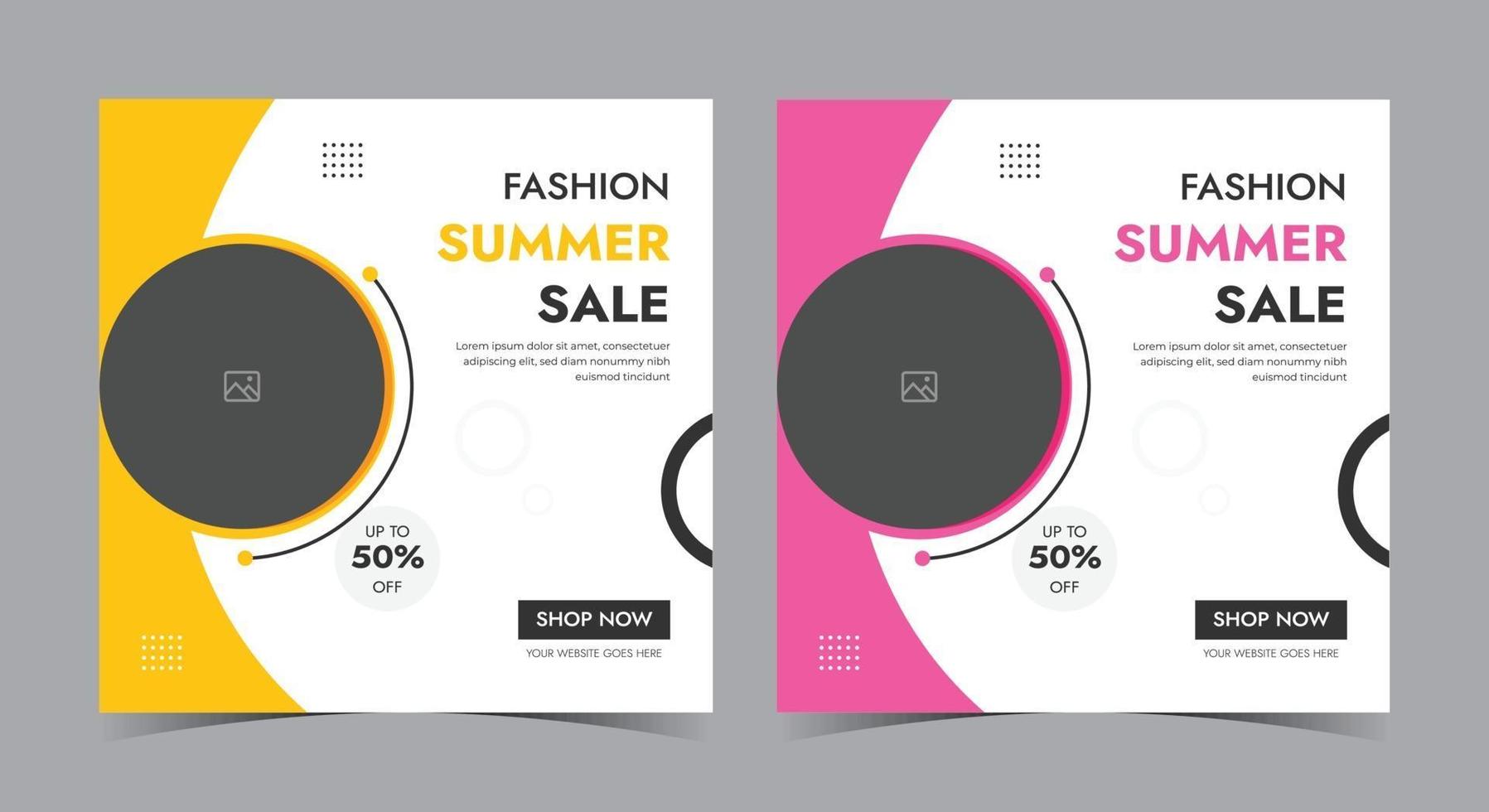 cartel de venta de moda de verano, publicación de superventa en redes sociales y folleto vector