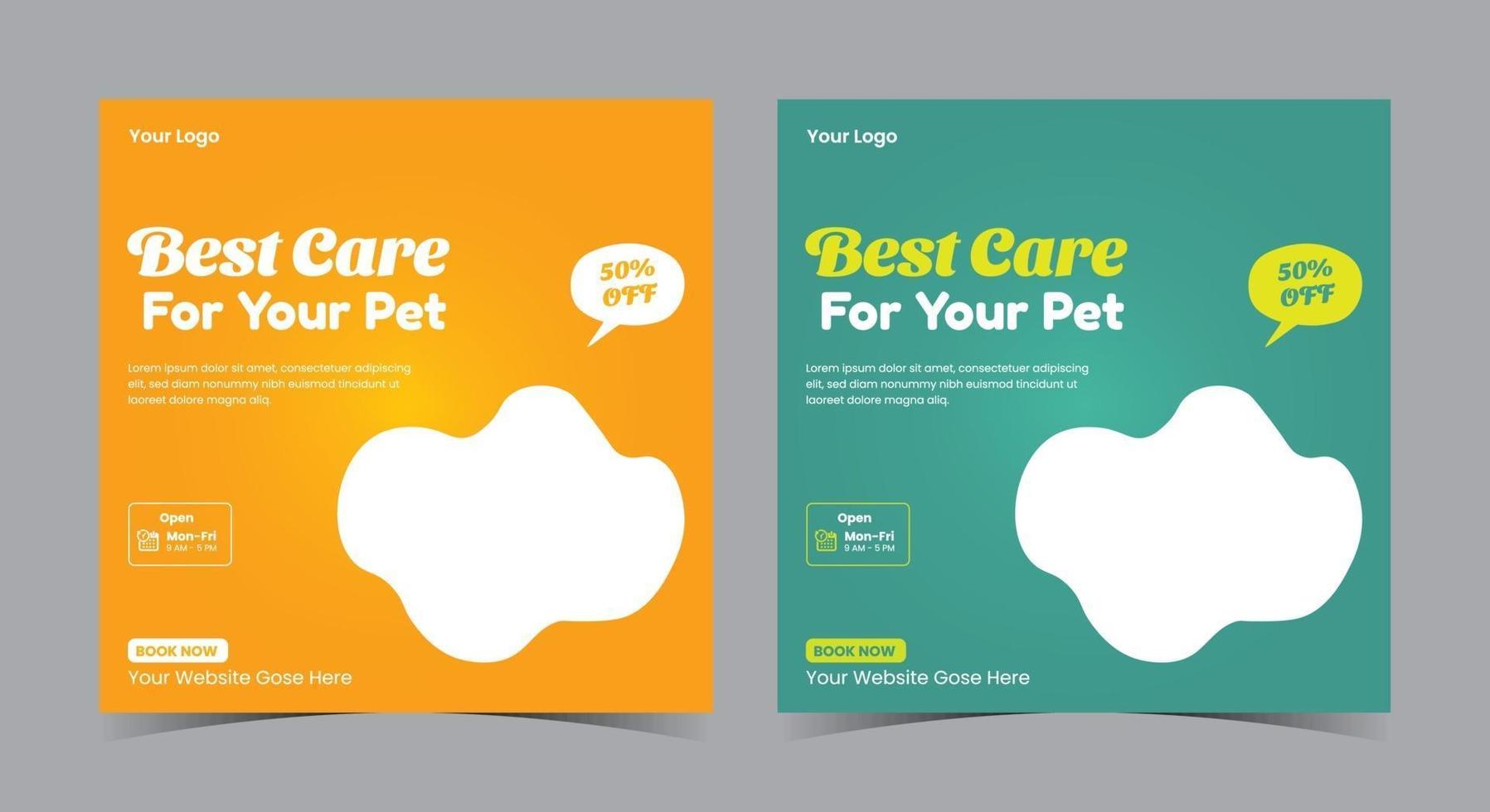 Best pet care service poster, Pet care social media post and flyer vector