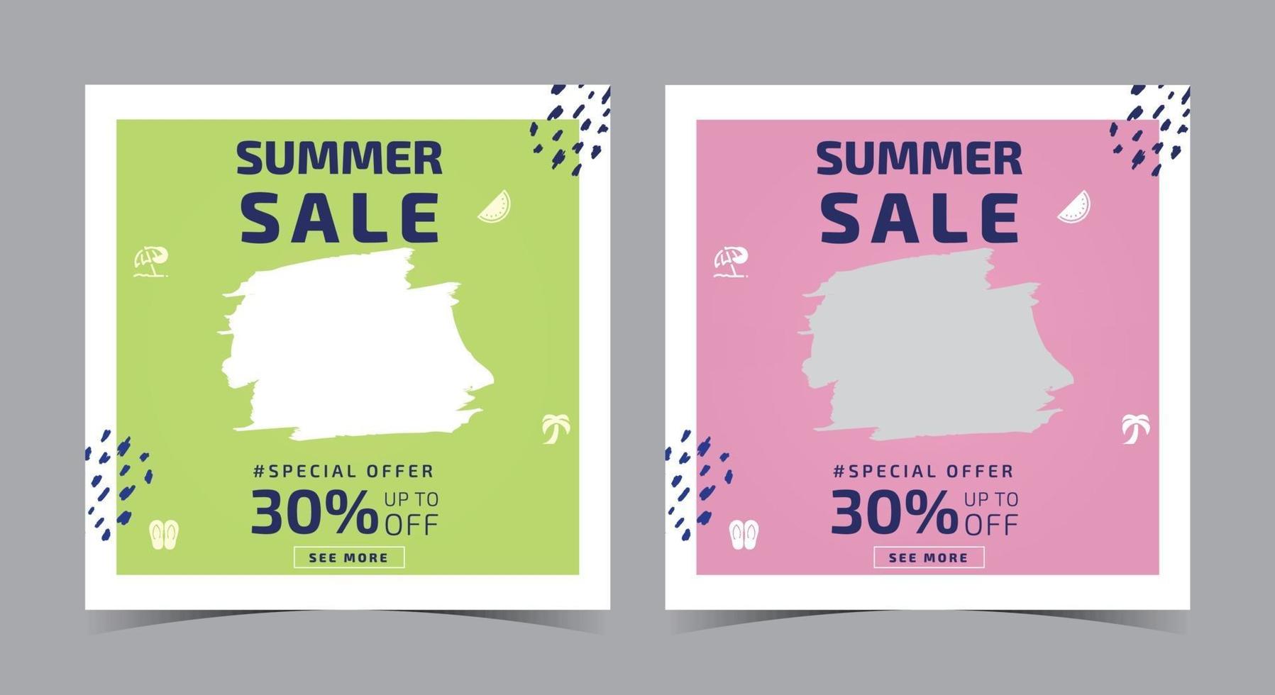 cartel de venta de verano, publicación de superventa en redes sociales y folleto vector