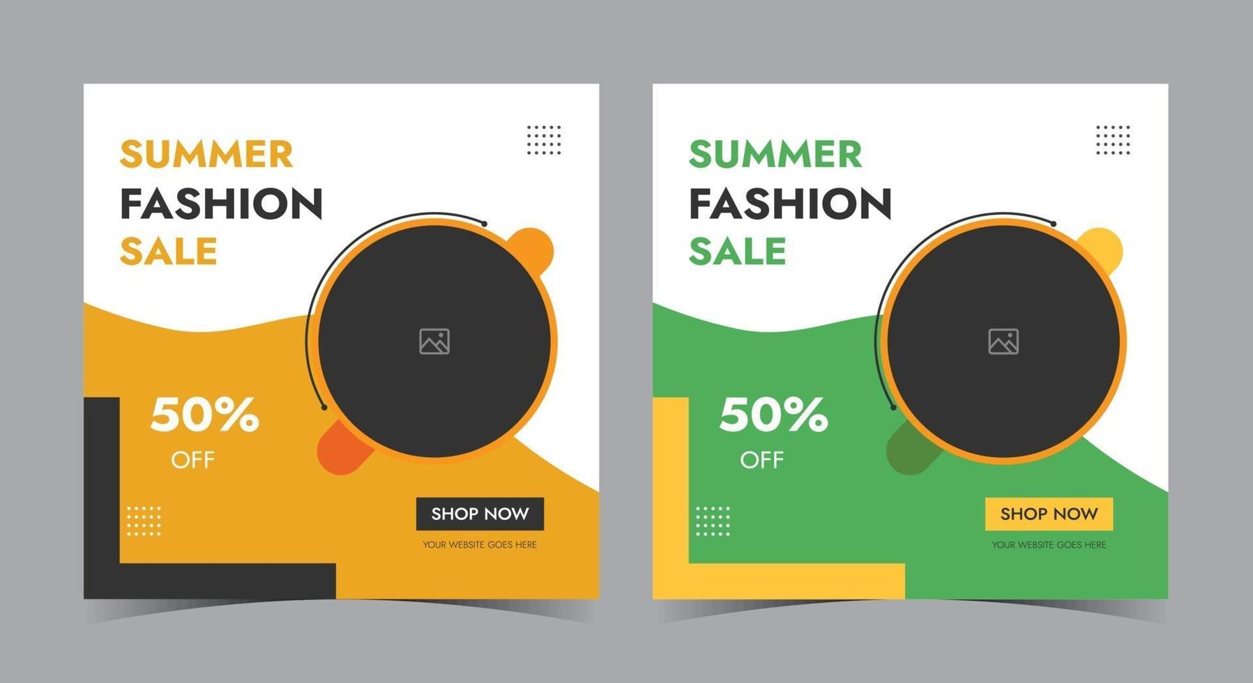 cartel de venta de moda de verano, publicación de superventa en redes sociales y folleto vector