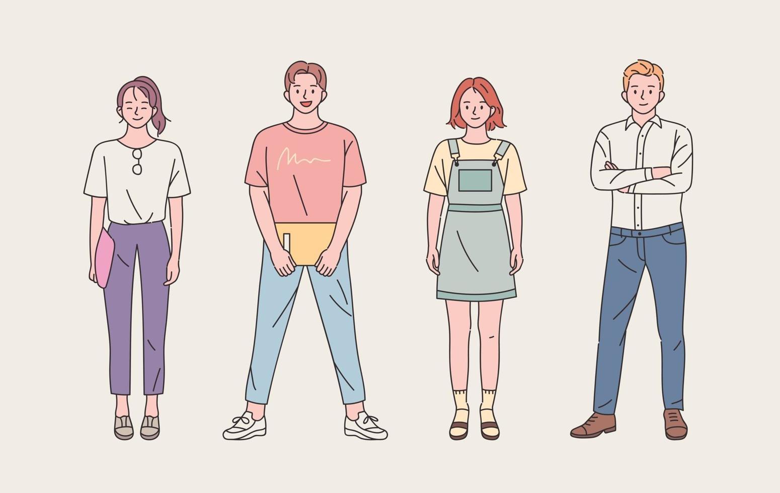 young people character set with casual style vector