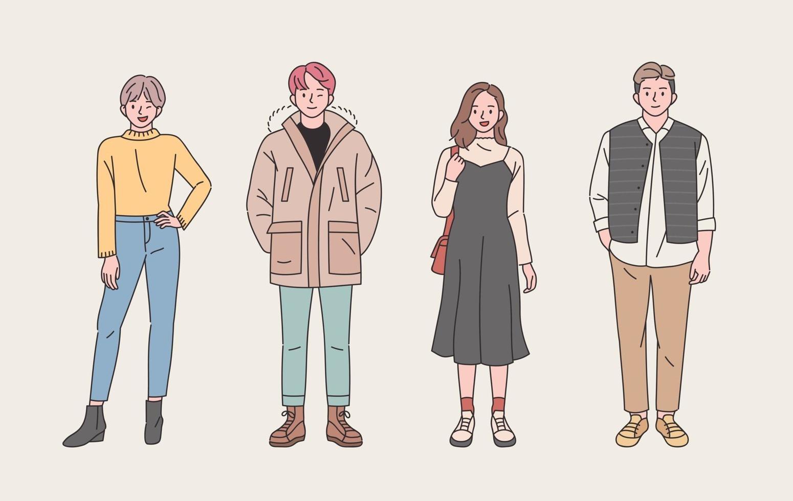 young people character set with casual style vector