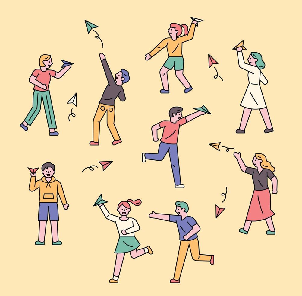 People with paper planes. vector