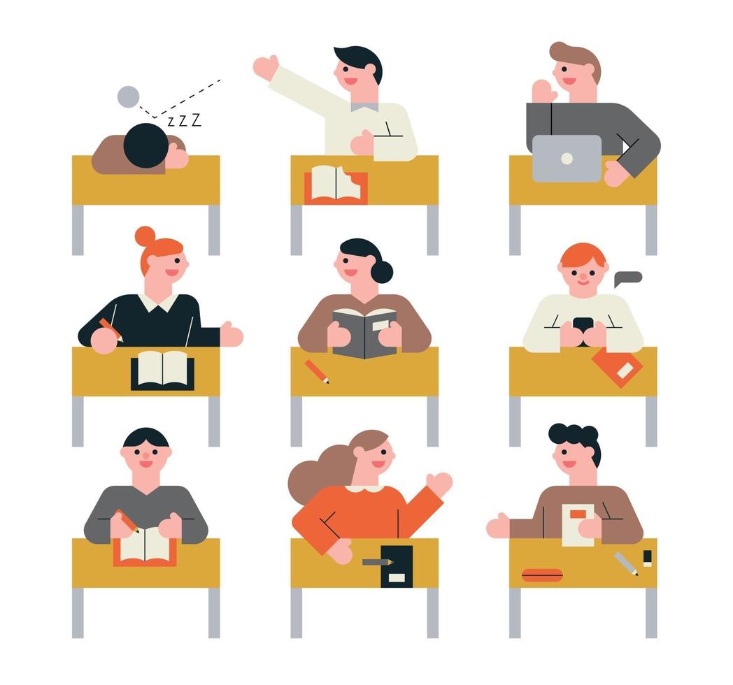 The students in the classroom are talking. vector