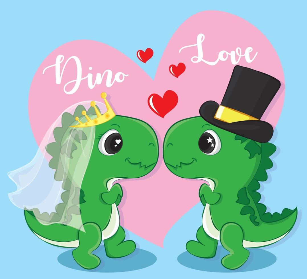 cute cartoon couple of dinosaurs in love. happy valentine's day cartoon doodle vector illustration