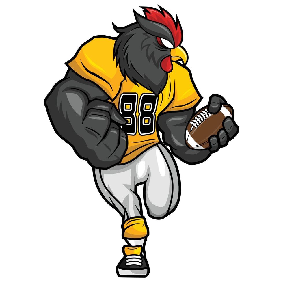 Gallo negro - diseño de personajes de mascota de fútbol americano vector