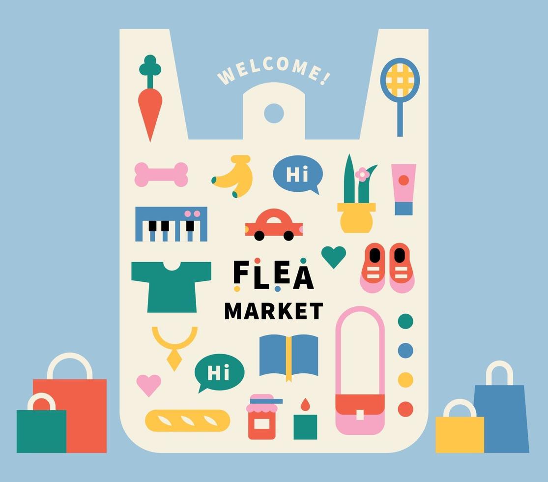 Flea market poster with bag vector