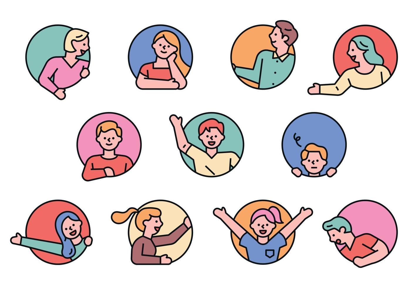 Happy people round avatar set vector