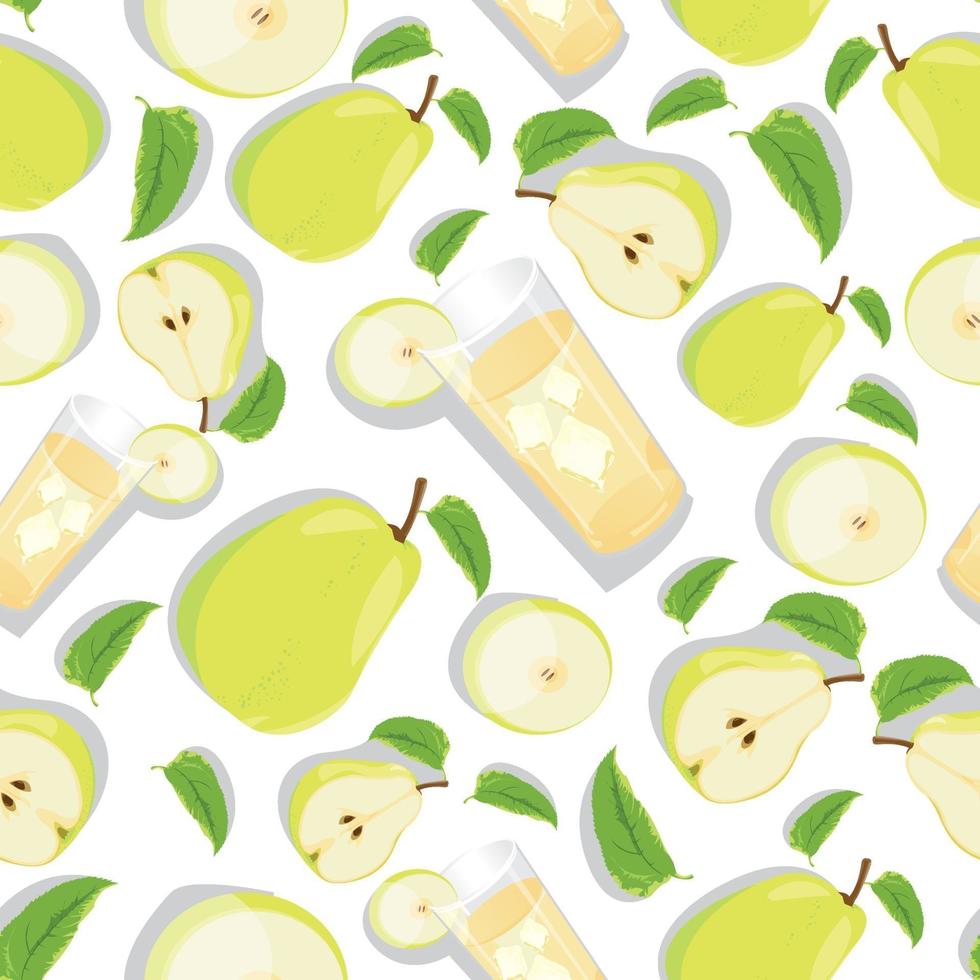 Seamless pattern with yellow pear and pear slice. Fruit background. Vector print for fabric and wallpaper.