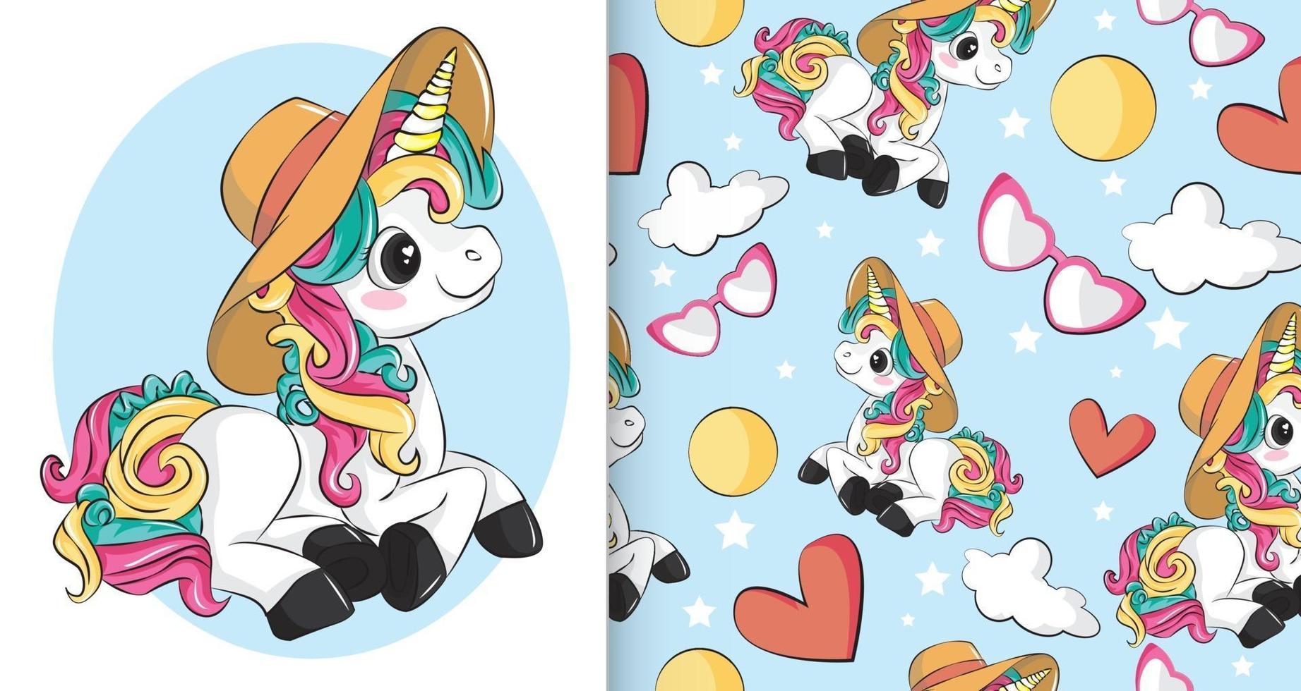 Cute rainbow baby unicorn design with Flat unicorn pattern vector