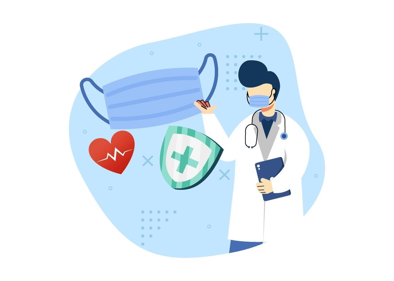 virus prevention  concept vector illustration. doctor recommends using medical mask. corona virus prevention. can use for the homepage, mobile apps. character cartoon Illustration flat style.