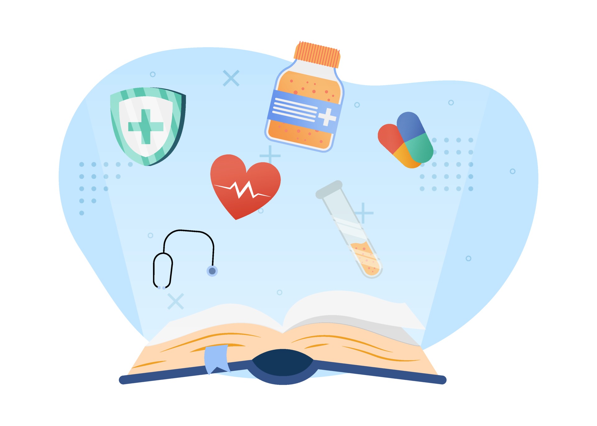 Medical education concept vector illustration. open book with a medical