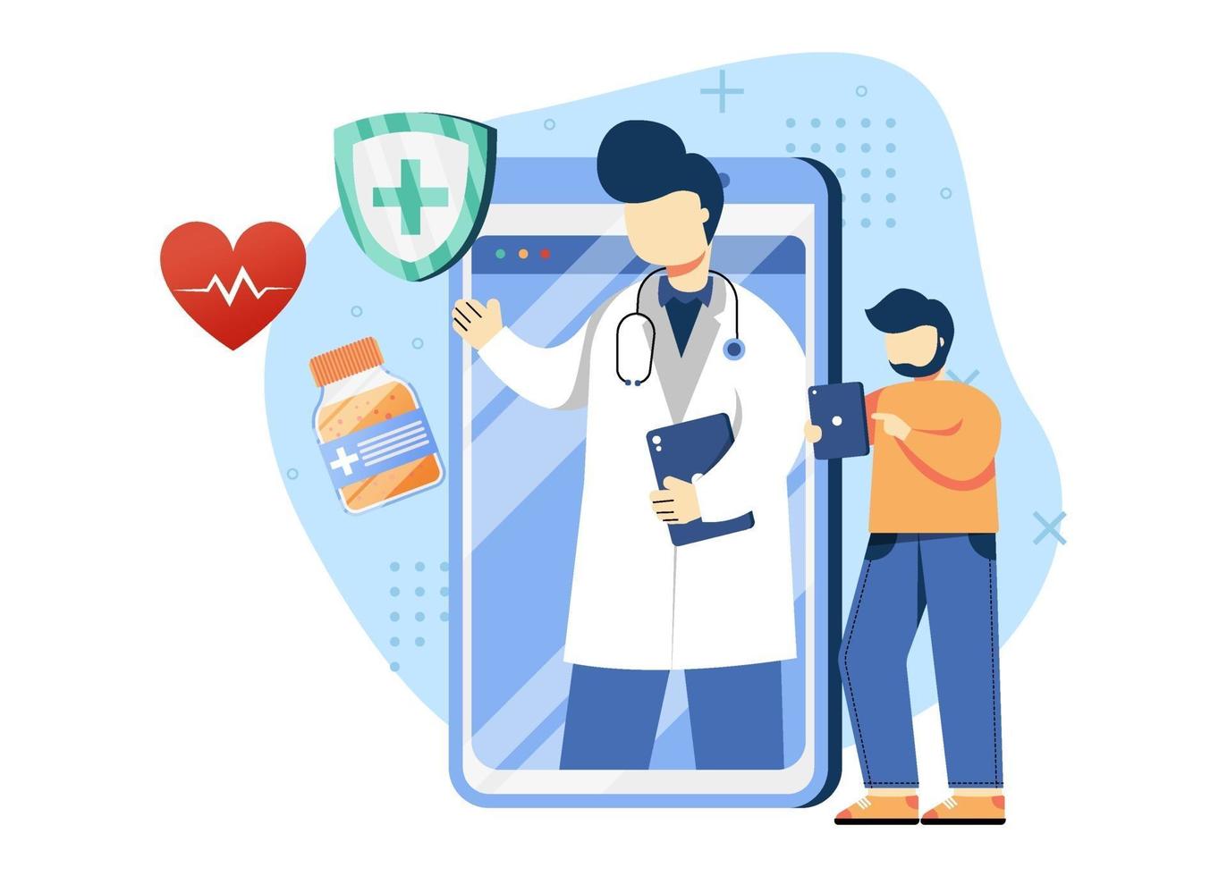 Online doctor and Healthcare concept vector illustration. Online diagnose, online consultation, personal doctor. can use for homepage, mobile apps. character cartoon Illustration flat style.