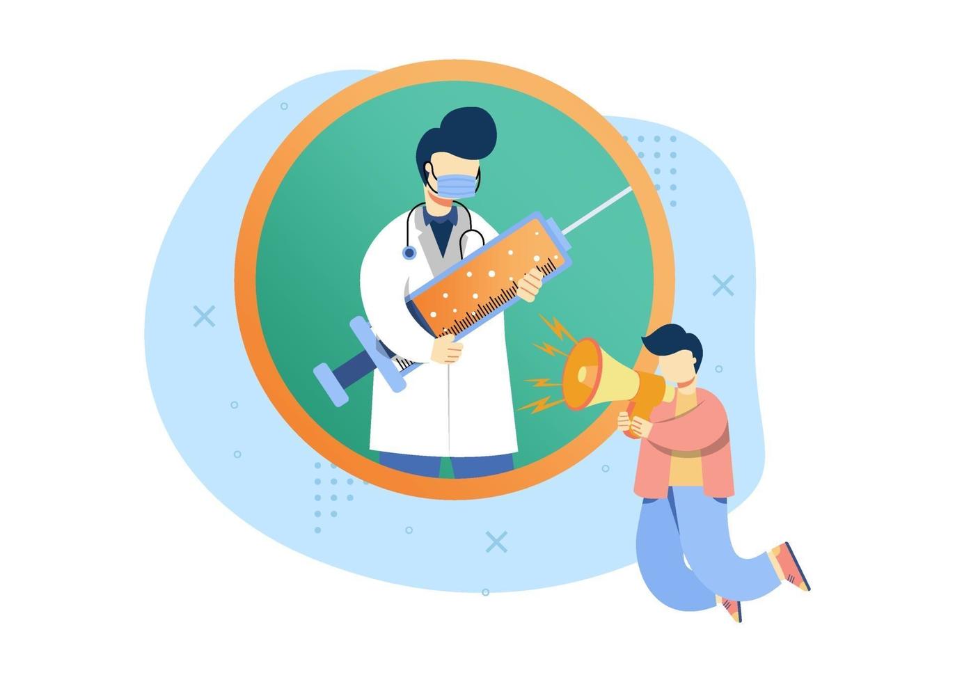 vaccine  concept vector illustration. let's vaccine. preventive corona virus. can use for web banner, landing page, mobile apps. character cartoon Illustration flat style.