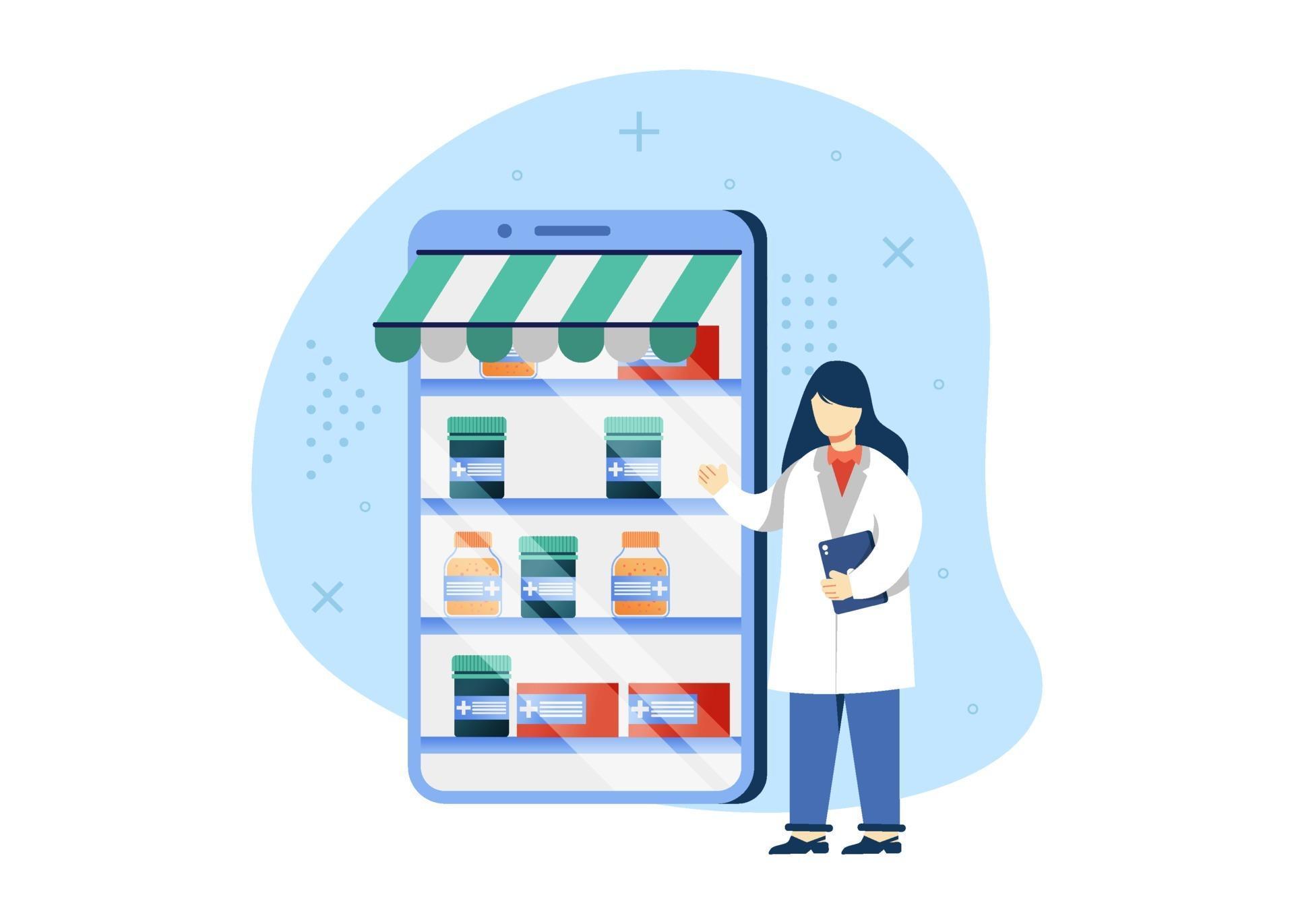Digital pharmacy concept vector illustration. pharmacy store, online  pharmacy. can use for homepage, mobile apps, web banner. character cartoon  Illustration flat style. 2127148 Vector Art at Vecteezy