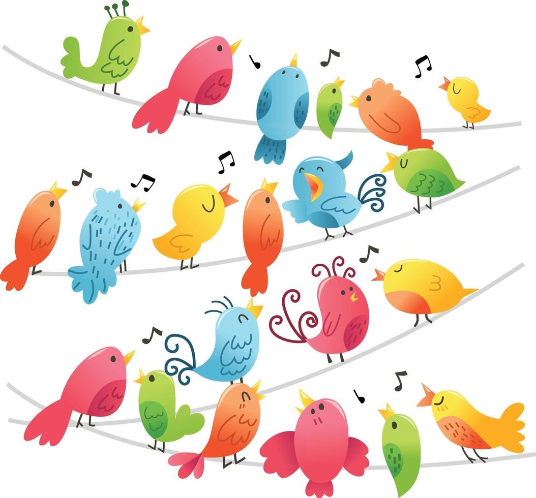 pájaros super lindos en cables vector