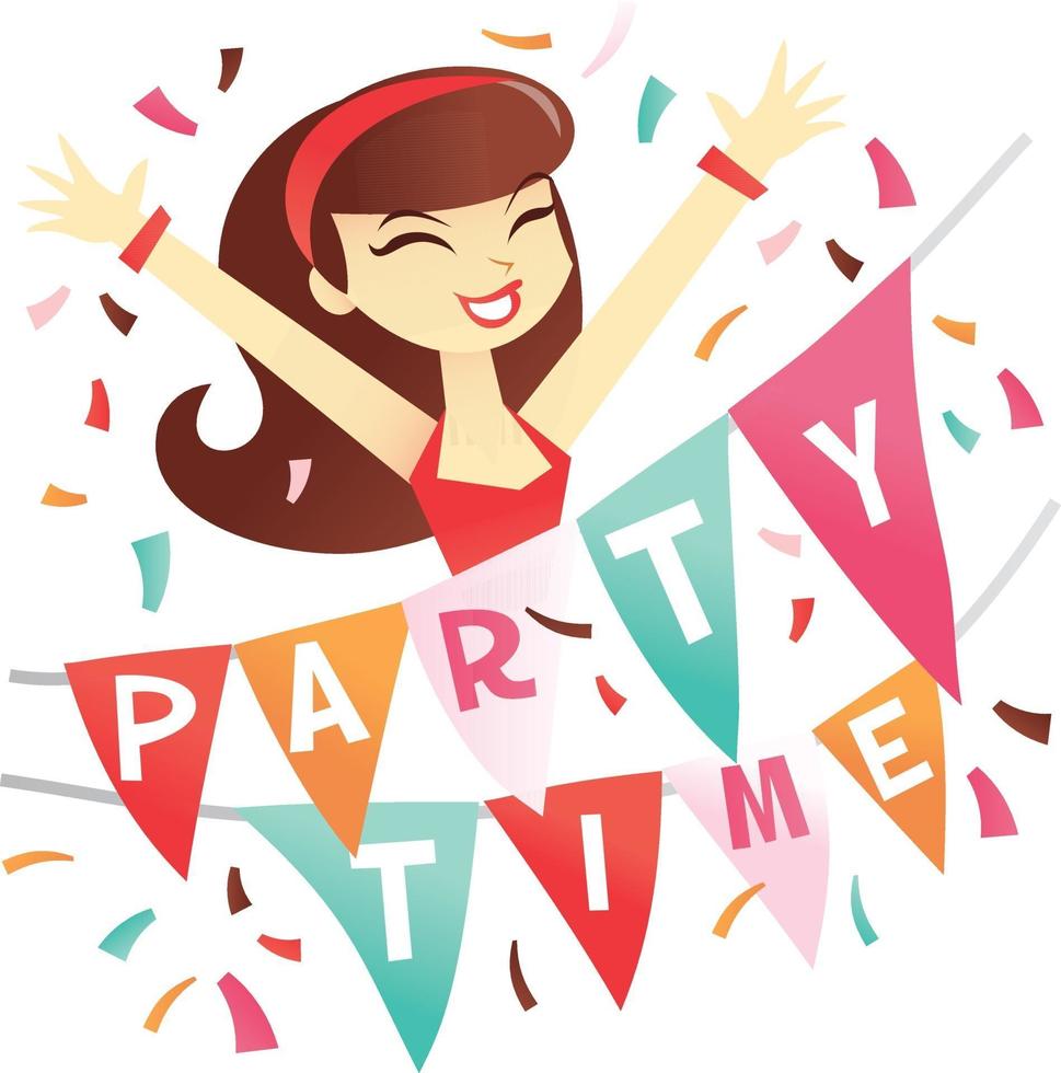 Cartoon Brunette Girl with Party Time Bunting vector