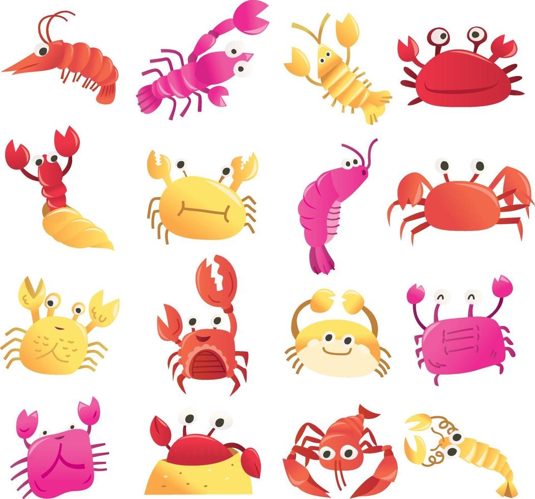 conjunto de cangrejos de dibujos animados vector