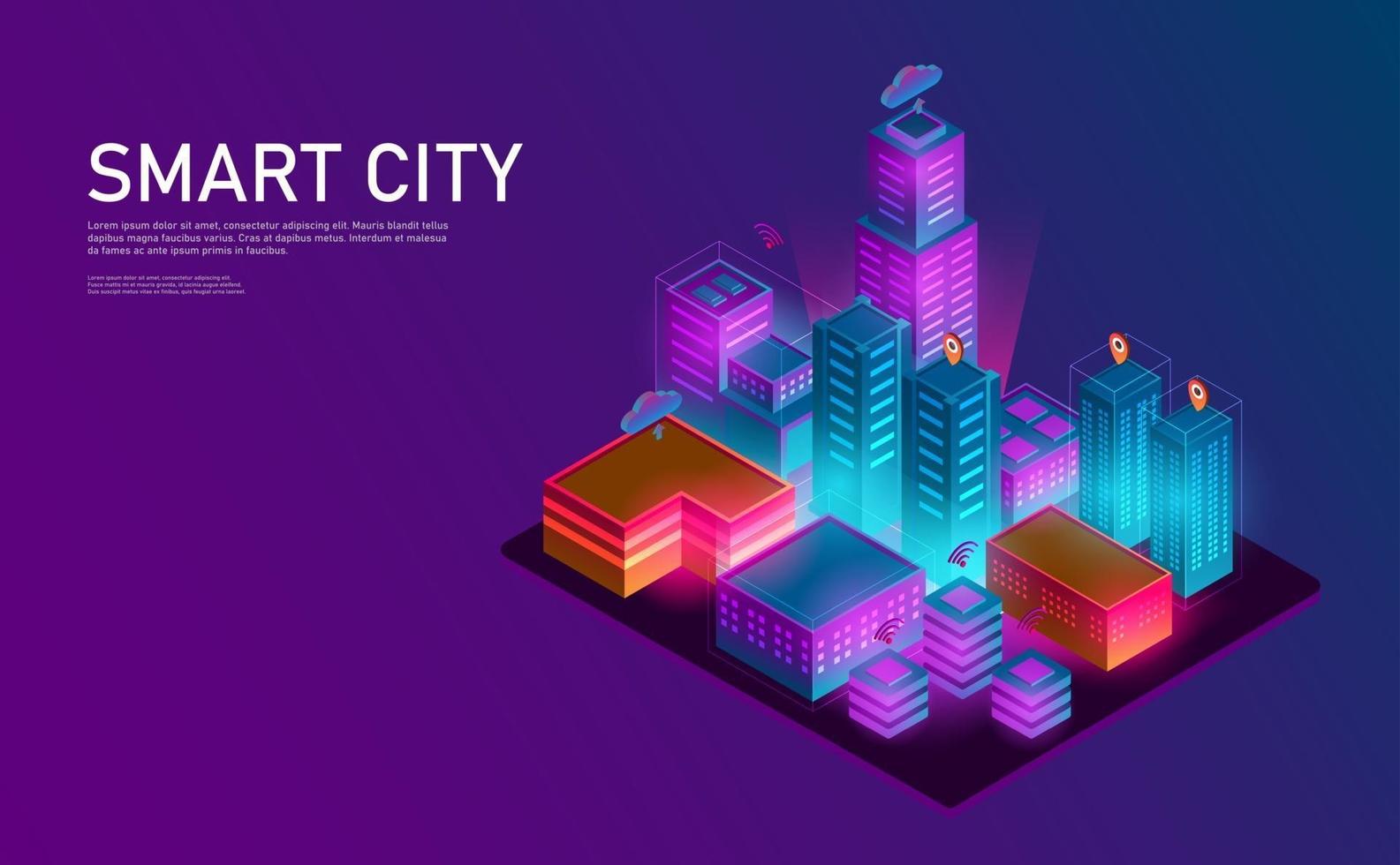 Isometric city lanescape. Futuristic concept. vector