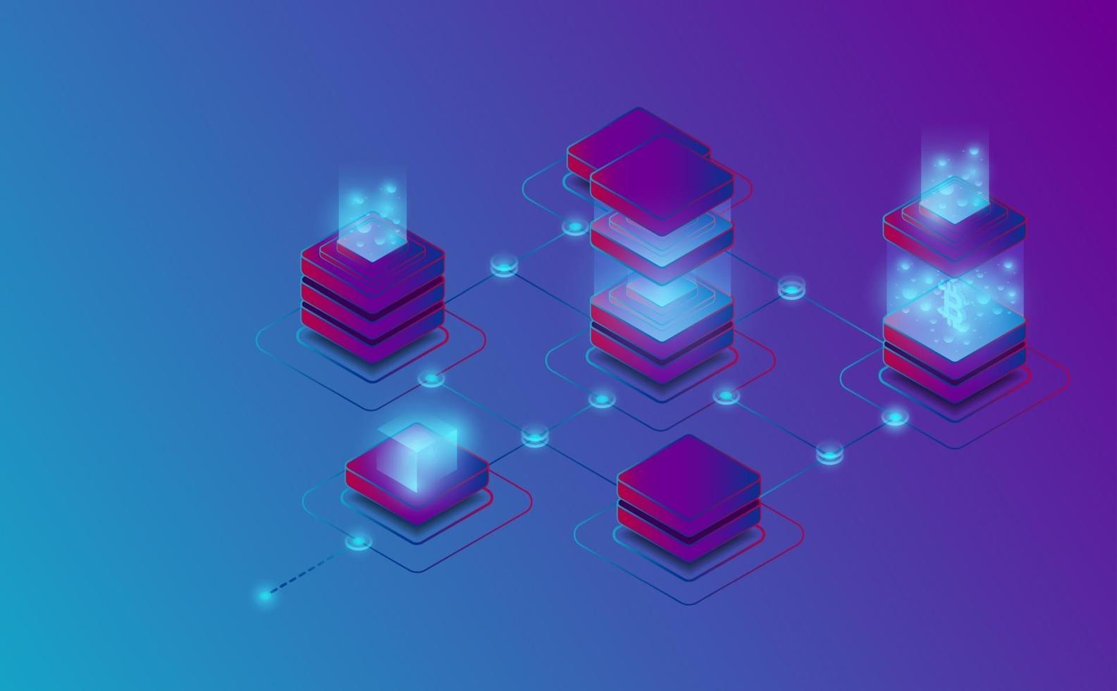 Isometric connection to block chain. Futuristic concept. vector