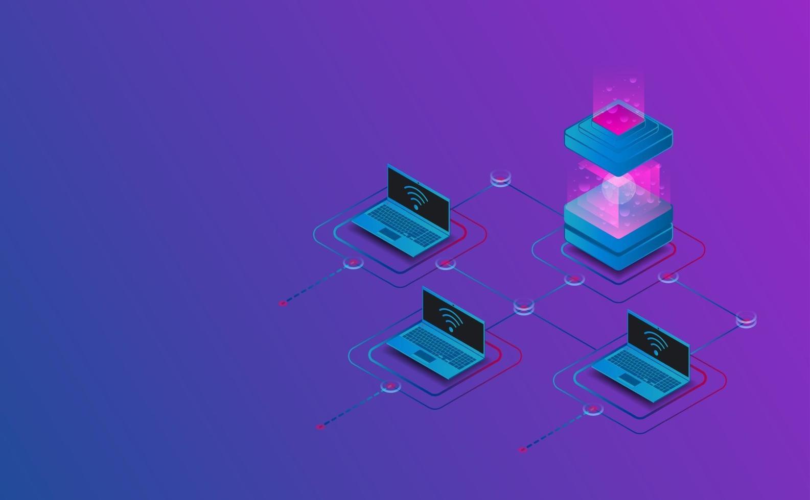 Isometric connection to block chain. Futuristic concept. vector