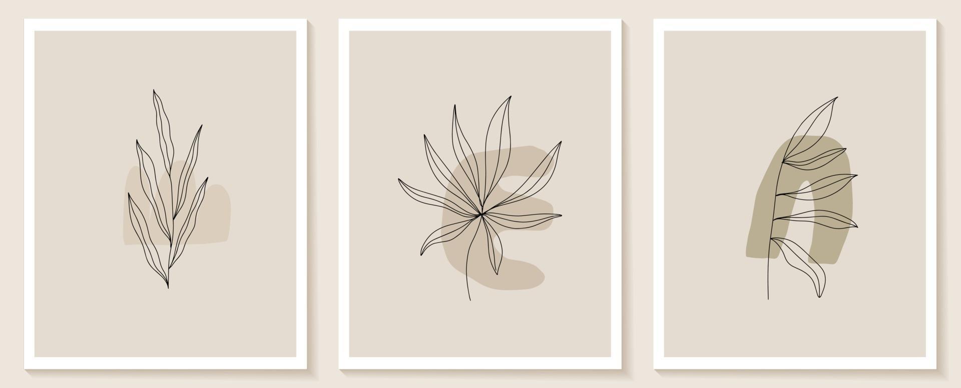 Set of flowers continuous Line art. Abstract Contemporary collage of geometric shapes in a modern trendy style. Vector for Beauty Concept, t-Shirt Print, postcard, poster